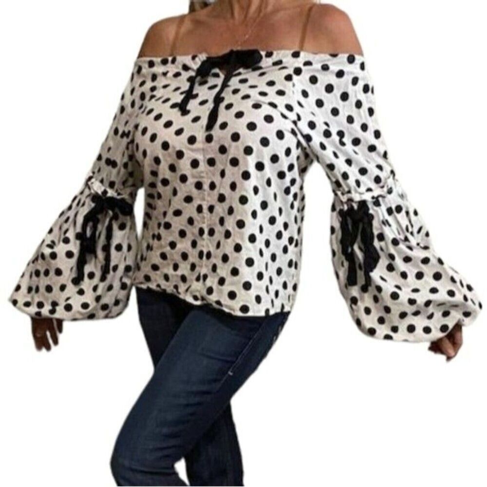JJ's fairyland puff sleeve polka Dot Top Sm Boho,Peasant Cottage Core